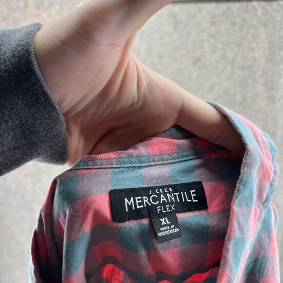 J Crew Shirt Mens XL Pink Grey Button Down Mercantile Flex Fit Cotton Checkered - Picture 10 of 12